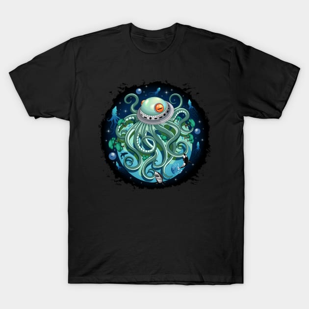 Octopus Alien Spaceship Fantasy Creature T-Shirt by BluedarkArt